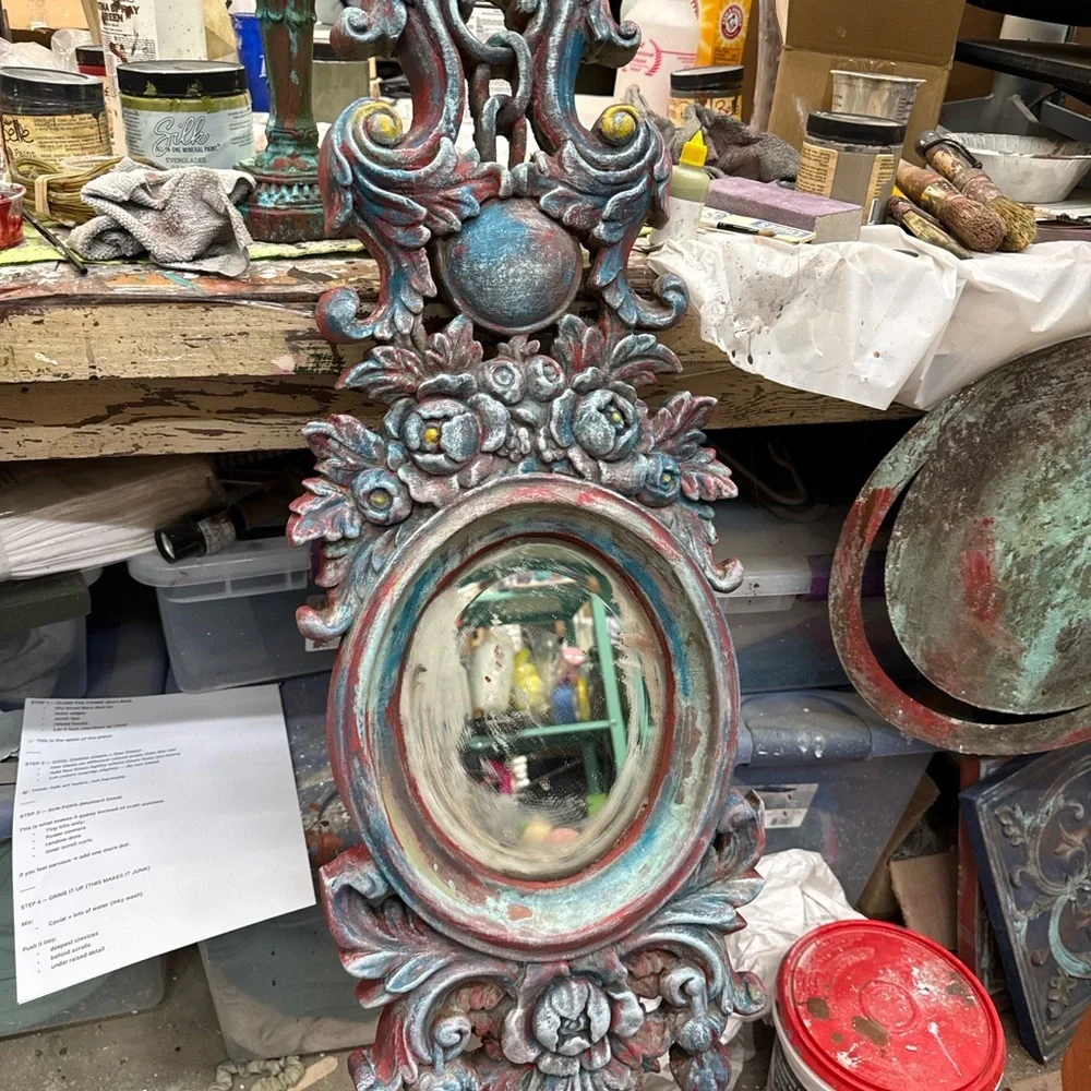 Vintage Ornate Floral Wall Decor | Blue & Gold Patina